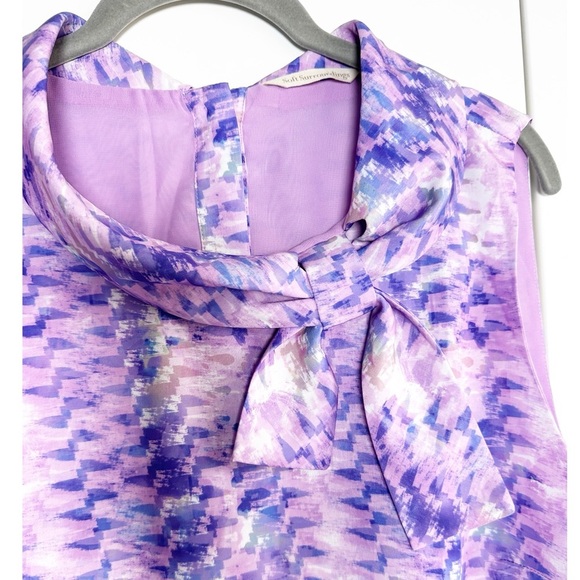 Soft Surroundings Adrie Orchid Multicolor Tie Neck Sleeveless Button Back Top L - Picture 2 of 7